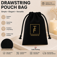 Pochette à bijoux en velours noir avec logo doré, sac de luxe à cordon pour emballage de bagues, colliers, montres, bracelets - Vente en gros
