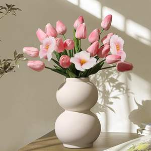 Lot de bouquets de tulipes réalistes en gros, fleurs artificielles blanches en PU souple de haute qualité pour restaurants - Product Image 1