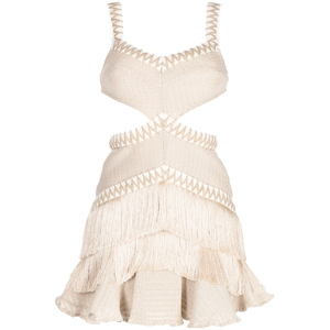 Đầm nữ mùa hè kiểu dáng thanh lịch <span class=keywords><strong>2025</strong></span>, thiết kế ôm dáng, cổ V, không tay, đầm mini thường ngày, đầm sang trọng với chi tiết cắt kim loại và tua rua - Product Image 1