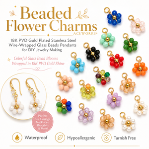 Breloques en perles pour enfants en forme de fleurs |   Pendentifs en perles de verre enveloppées de fil en acier inoxydable plaqué or 18K PVD pour la fabrication de bijoux DIY | - Product Image 1