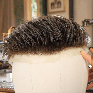 Toupet da <span class=keywords><strong>Uomo</strong></span> in Capelli Umani con Base in Pizzo Svizzero, Francese o Tedesco, di Alta Qualità, Completo, in Capelli Veri Indiani Remy, Sistema di Sostituzione Capillare Maschile - Product Image 3