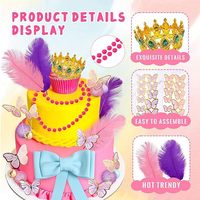 Ensemble de 9 décorations de gâteau d'anniversaire de princesse, couronne, papillon, plume, nœud, décorations de gâteau, fournitures de fête, ensemble de décoration de gâteau