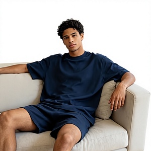 <b>Men's</b> <b>Navy</b> <b>Blue</b> Solid Color Cotton <b>T</b>-<b>Shirt</b> O-Neck Short Sleeve Casual Oversized Fit Jersey Knitted Plain Dyed Eco-Friendly - Product Image 5