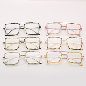 Gafas de gran tamaño para mujer, montura óptica de Metal transparente con diamantes de imitación cuadrados, gafas ostentosas - Product Image 6