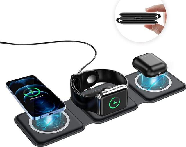 3in1 Folding Ultra Thin Wireless Charger Portable Magnetic 15W Fast Wireless Charging Pad for iPhone IWatch Etc.