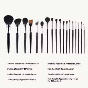 Ensemble <span class=keywords><strong>de</strong></span> 18 pinceaux <span class=keywords><strong>de</strong></span> maquillage professionnels <span class=keywords><strong>de</strong></span> haute qualité en poils synthétiques noirs <span class=keywords><strong>de</strong></span> luxe pour le visage, les yeux, les ombres à paupières, manche en bois, végan - Product Image 6