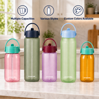 Bouteille Tritan 650 ml avec paille, anti-fuite, sans BPA, sans danger pour les aliments, durable, pour le bureau, la salle de sport, les voyages, cadeau, école, avec bouchon à paille rabattable, pour adultes