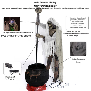Adorno de Terror Mecánico Eléctrico de Halloween con Control por Voz, Inducción, <span class=keywords><strong>Esqueleto</strong></span> Mago, Dios de la Muerte Animado y Brillante, y Olla Mezcladora - Product Image 6