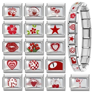 Italian Modular Colorful Element <b>Red</b> Pattern DIY Creative Multi-functional Stainless Steel Connectable <b>Bracelet</b> - Product Image 3
