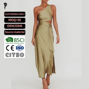 Nouvelle Arrivée Robe Longue en Satin Asymétrique à Une Épaule avec Découpes à la Taille et Fente Latérale pour Soirées Formelles et Cérémonies pour Femme - Product Image 1