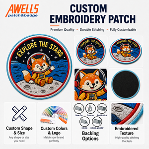 Écusson brodé personnalisé renard astronaute, badge de mission spatiale lunaire pour vestes, sacs à dos, casquettes et vêtements pour enfants AWELLS - Product Image 3