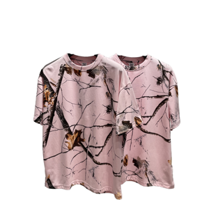 Camiseta de Manga Corta Oversize con Estampado de Camuflaje Rosa para Hombre, Informal, Transpirable, de Punto, con Cuello Redondo - Product Image 1