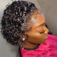 Perruque synthétique complète pour femme, noire, courte, afro bouclée, volumineuse, naturelle, tendance, avec dentelle transparente à l'avant