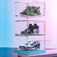 Boîte de rangement empilable pour baskets, en plastique transparent, avec porte magnétique à ouverture latérale, pliable, pour chaussures AJ