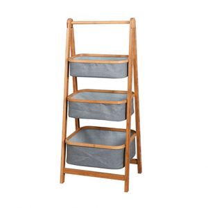 Estante de Bambú de 2 Niveles con Cesta de Almacenamiento de Lona de 3 Niveles, Organizador de Tela Plegable y Colorido para Dormitorio y Lavandería - Product Image 1