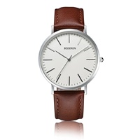 Montre de luxe pour homme de marque personnalisée, bracelet en cuir véritable, boîtier en acier inoxydable, étanche, date automatique, haute qualité
