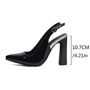 Sandales à talons hauts pour femmes, à bout pointu, en cuir verni, avec bride arrière et boucles, grande taille 47, style mode, chaussures habillées slingback - Product Image 6