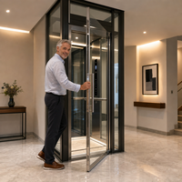 Ascenseur compact à traction pour maison, gaine panoramique en verre, porte en verre à tirage manuel, ascenseur pour villa 2-3 étages, CE, sur mesure
