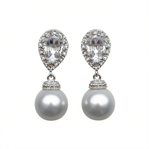 Orecchini Wlaj a goccia con perle finte e montatura a castone, placcati in argento 925, classici da sposa, da donna, a goccia, bianchi, forma rotonda, qualità AAA - Product Image 1