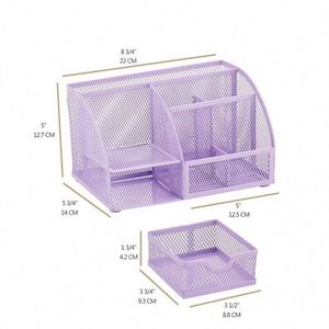 Mesh Desk Organizer with <b>Drawer</b> Multi-functional Pen Holder Stationery Organizer Office School Supplies <b>6</b> Compartments - Product Image 5