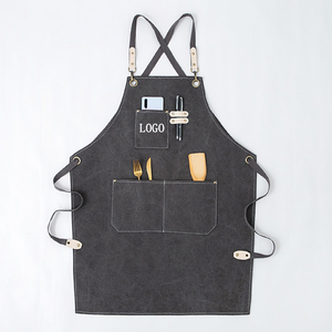 Tablier de cuisine en toile de coton personnalisé avec logo brodé pour <span class=keywords><strong>chef</strong></span>, serveur, cuisine, nettoyage - Product Image 1