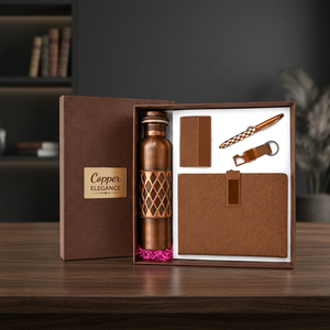 Elegant Copper Corporate Gift Set Pure Copper Bottle Pen Keychain Card Holder PU <b>Leather</b> <b>Diary</b> Personalized Handmade Gifting - Product Image 3