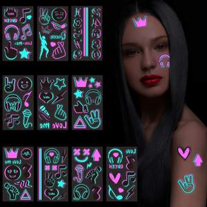 Notas musicales Números <span class=keywords><strong>Corona</strong></span> UV Blacklight Tatuajes, Brilla en la oscuridad Suministros de maquillaje para fiestas Favores de fiestas - Product Image 5