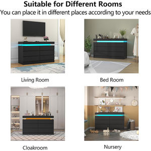 ตู้ลิ้นชักไม้ Nu-Deco สีดำ 6 ลิ้นชัก พร้อมปลั๊กไฟและไฟ LED ตู้เก็บของแบบโมเดิร์น - Product Image 5