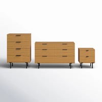 Fourniture d'usine 3 pièces ensemble de chambre à coucher en MDF avec commode coffre table de chevet finition chêne poignées en laiton antique durables
