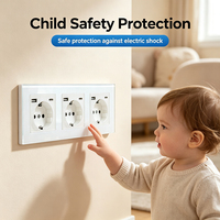 Prise murale triple UBARO série F 228 mm 16A avec panneau en verre trempé et 3 ports Type-C, prise électrique Schuko 3 gangues