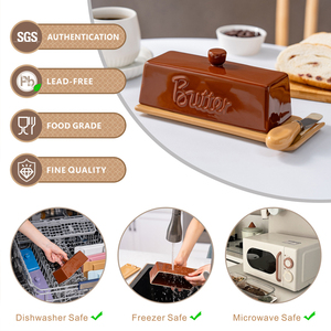 Nueva Mantequera de Cerámica Bicolor Marrón Caqui con Tapa y Cuchillo, Caja para Guardar Queso para el Hogar o Restaurante - Product Image 5