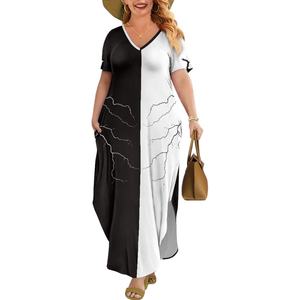 <span class=keywords><strong>ชุด</strong></span><span class=keywords><strong>เด</strong></span><span class=keywords><strong>รส</strong></span>ทรงหลวมสีดำและสี<span class=keywords><strong>ขาว</strong></span>สำหรับผู้หญิงอ้วนกระโปรงชายหาดสำหรับฤดูร้อน - Product Image 1