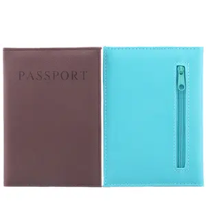 Atacado zipper passaporte capa pu couro passaporte titular passaporte carteiras com zíper design para cartão de crédito banco cartão de identificação