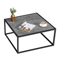 Table basse en bois durable de haute qualité, style minimaliste, cadre carré en métal noir, vente en gros
