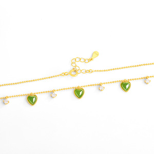 Collana con Ciondolo a Cuore in Giada Naturale, Argento S925, Stile Bambù, <span class=keywords><strong>Regalo</strong></span> per Coppie e Donne Sportive - Product Image 3