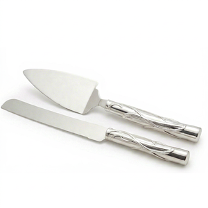 Stainless Steel Wedding Cake Knife Server <b>Set</b> With Twisted Handle Design Perfect For Celebrations And Anniversaries - Product Image 1