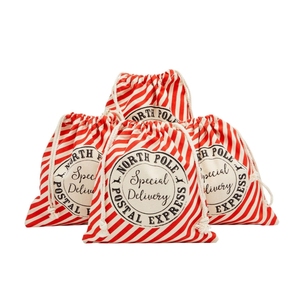 Sac cadeau en coton et polyester durable et écologique avec cordon de serrage, motif rayé, 7 pouces, pour emballage de Noël - Product Image 2