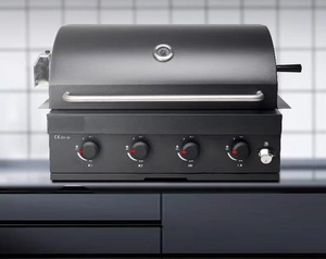 <span class=keywords><strong>Barbecue</strong></span> hybride extérieur grand format au gaz et au charbon de bois, chariot <span class=keywords><strong>4</strong></span> brûleurs, fumoir sans fumée, usage domestique, en acier inoxydable thermolaqué - Product Image 4