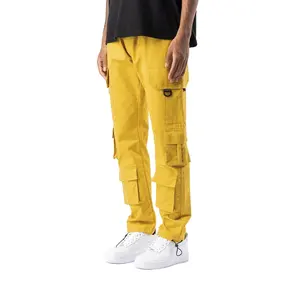 新款时尚黄色货物慢跑裤拉绳腰带货物口袋定制棉男裤长裤