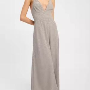 Vestido Maxi de Lino Casual con Cuello en V y Estampado Tartán para Mujer, Corte A, Cintura Alta Elástica, Tejido, Nueva Colección Otoño 2025 - Product Image 1