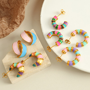 Pendientes de Aro Geométricos de Aleación de Zinc con Bloques de Color, Joyería de Moda para Mujer para Fiestas - Product Image 1