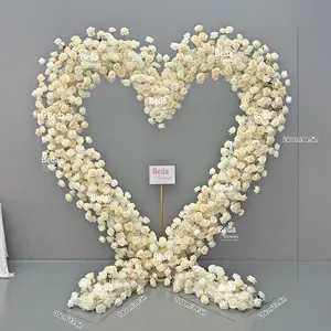 Luxo venda quente personalizado seda artificial branco rosa festa eventos cenário de casamento arco de flores em forma de coração