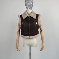 Gilet en fausse fourrure marron mélangé automne/hiver, veste courte tendance style motard avec patchwork