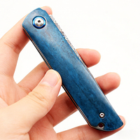 Couteau pliant artisanal en acier Damas avec manche en os teinté bleu pour le camping en plein air, collection, cadeau