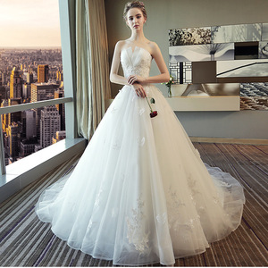 Strapless Ball Gown Wedding Dress High Waist <b>Floor</b> Length Trailing Style European American Fashion Simple Design - Product Image 1