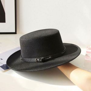 Unisex Wholesale Brand Quality 100% Wool Felt Bowler <b>Hat</b> <b>Flat</b> Top British Style Fedora 3D Embroidery Fishing Party Leather Bond - Product Image 5