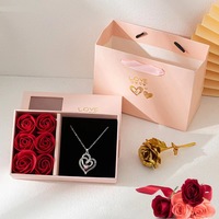 Juego de Embalaje de Regalo Ecológico SEEWIN con 6 Rosas Rojas, Incluye Bolsa de Regalo de Papel y Tarjeta de Felicitación