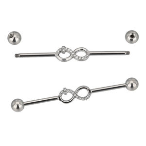Industrial Titanium Barbell Piercing Set CZ Paved Infinity Symbol Pendiente Acero inoxidable Acero quirúrgico con patrón de picos - Product Image 1