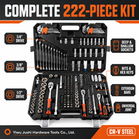 Kit d'outils professionnel portable de 222 pièces en acier au chrome-vanadium, avec mallette rigide, clé à cliquet, tournevis hexagonal interne