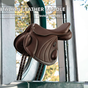 Selle de dressage monoflap en cuir italien de haute qualité pour chevaux anglais, avec assise rembourrée en plastique souple, design professionnel pour la course, durable - Product Image 1